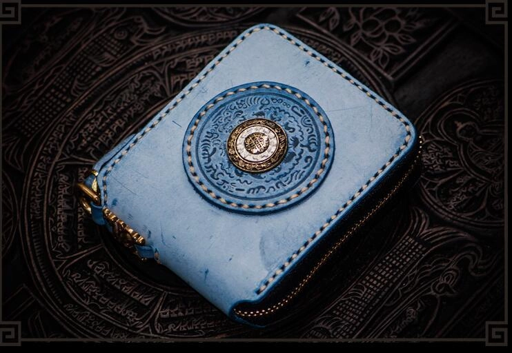 Handmade Leather Tibetan Mens billfold Wallet Cool Chain Wallet Biker Wallet for Men