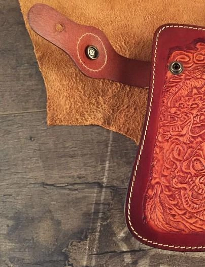 Handmade Leather Tooled Skull Mens Chain Biker Wallet Cool Leather Wallet Long Wallet for Men