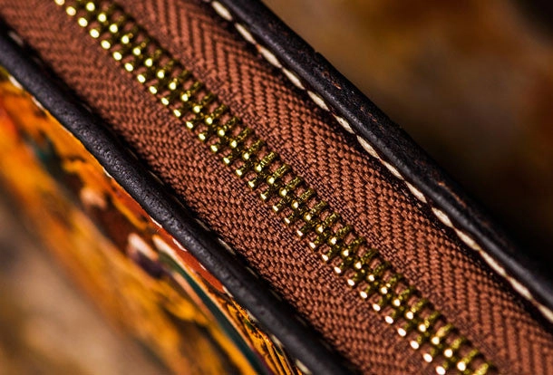 Handmade leather Yellow Jambhala biker wallet clutch zip long wallet brown leather men phone