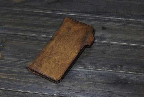 Handmade Men long leather wallet clutch men vintage brown gray wallet for him