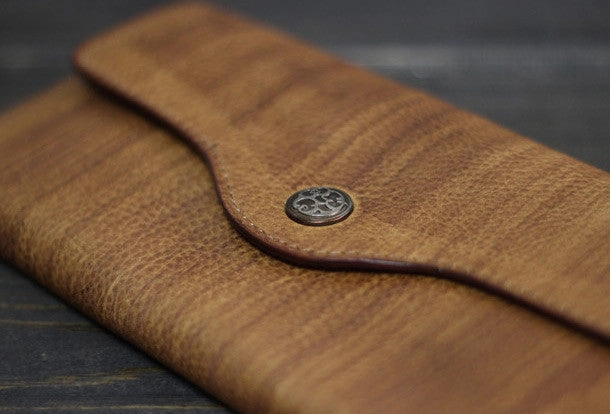 Handmade Men long leather wallet men multi cards vintage gray brown wallet for him