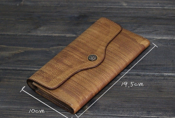 Handmade Men long leather wallet men multi cards vintage gray brown wallet for him