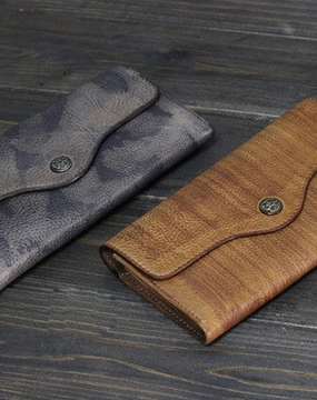 Handmade Men long leather wallet men multi cards vintage gray brown wallet for him