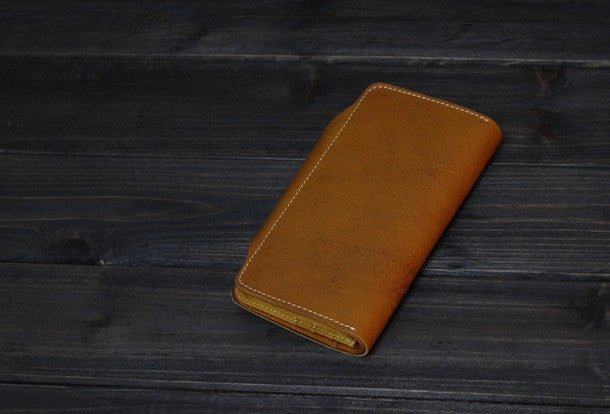 Handmade Men long leather wallet men multi cards vintage tan black wine wallet for him