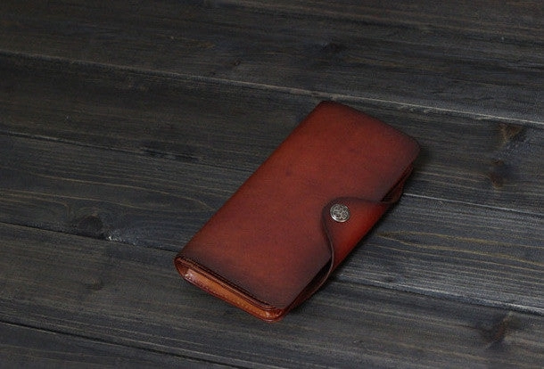Handmade Men long leather wallet men multi cards vintage tan black wine wallet for him