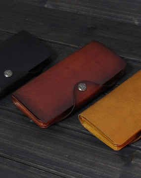 Handmade Men long leather wallet men multi cards vintage tan black wine wallet for him
