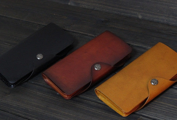 Handmade Men long leather wallet men multi cards vintage tan black wine wallet for him