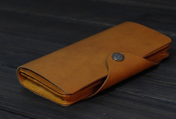 Handmade Men long leather wallet men multi cards vintage tan black wine wallet for him