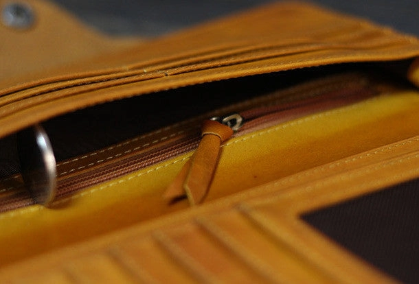 Handmade Men long leather wallet men multi cards vintage tan black wine wallet for him