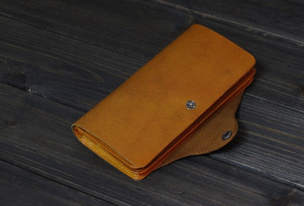 Handmade Men long leather wallet men multi cards vintage tan black wine wallet for him