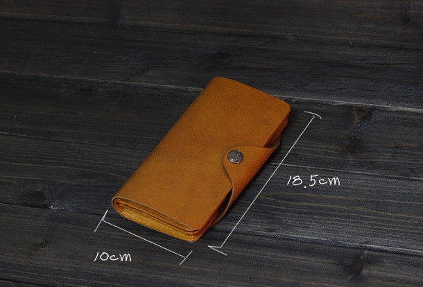 Handmade Men long leather wallet men multi cards vintage tan black wine wallet for him