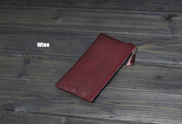 Handmade Men long leather wallet men vintage brown coffee blue wallet for him