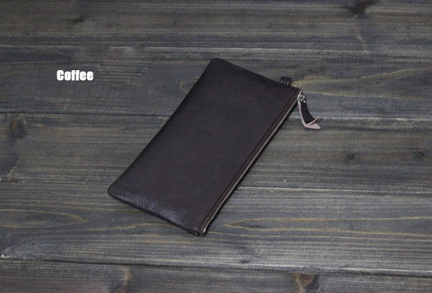 Handmade Men long leather wallet men vintage brown coffee blue wallet for him