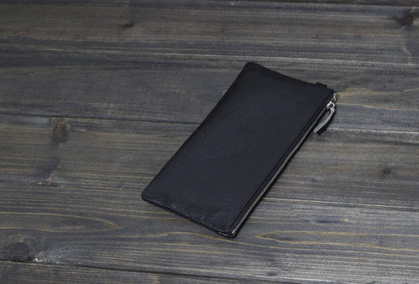 Handmade Men long leather wallet men vintage brown coffee blue wallet for him