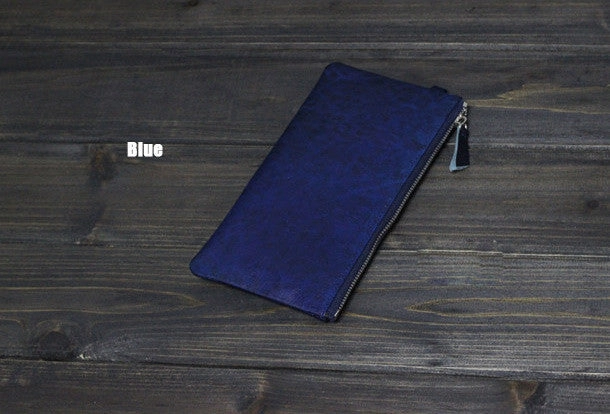 Handmade Men long leather wallet men vintage brown coffee blue wallet for him