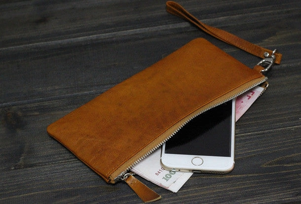 Handmade Men long leather wallet men vintage brown coffee blue wallet for him