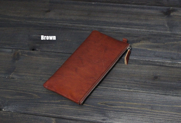 Handmade Men long leather wallet men vintage brown coffee blue wallet for him