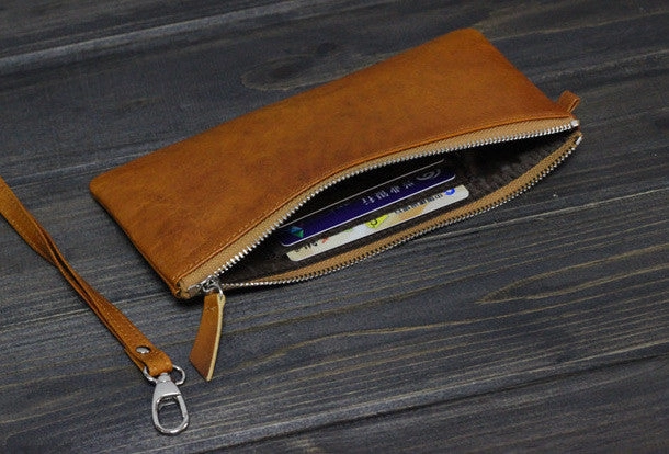 Handmade Men long leather wallet men vintage brown coffee blue wallet for him