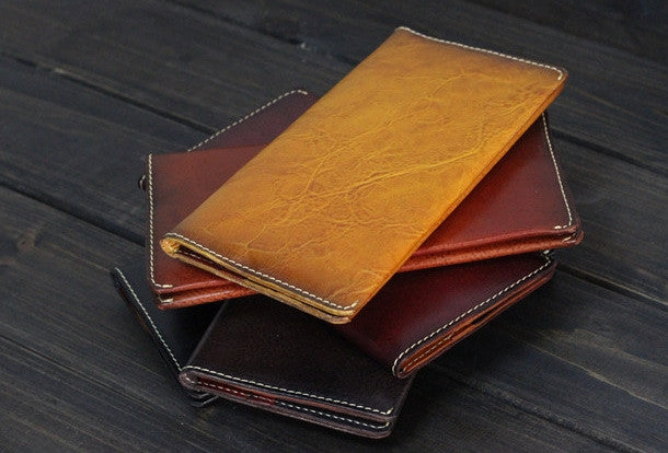 Handmade Men long leather wallet men vintage brown wallets for him