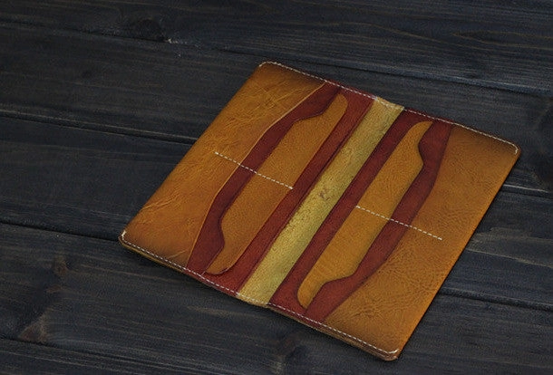 Handmade Men long leather wallet men vintage brown wallets for him