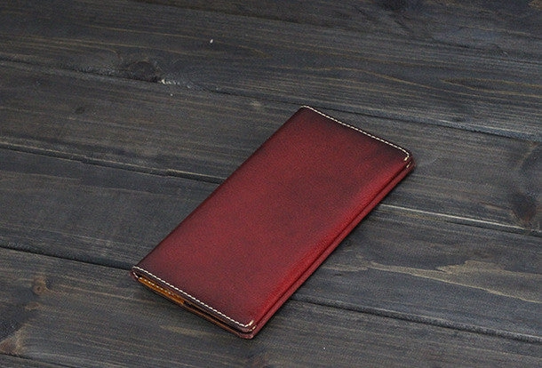 Handmade Men long leather wallet men vintage brown wallets for him