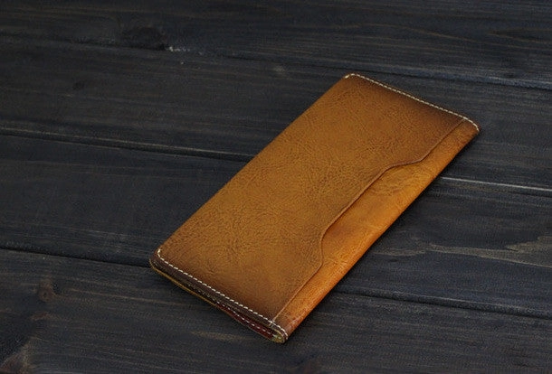 Handmade Men long leather wallet men vintage brown wallets for him