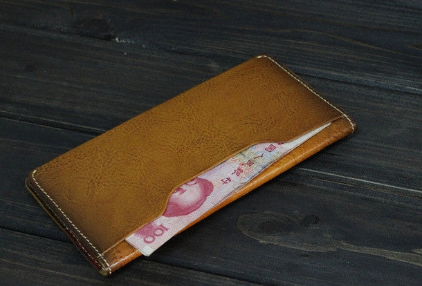 Handmade Men long leather wallet men vintage brown wallets for him