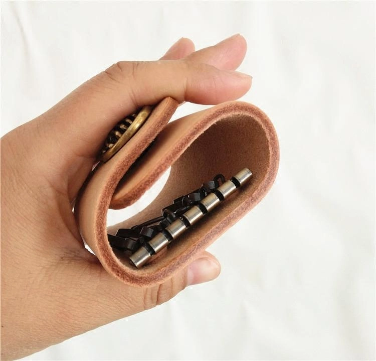 Handmade Mens Beige Leather Biker Key Wallet Cool Small Key Wallets Key Holder