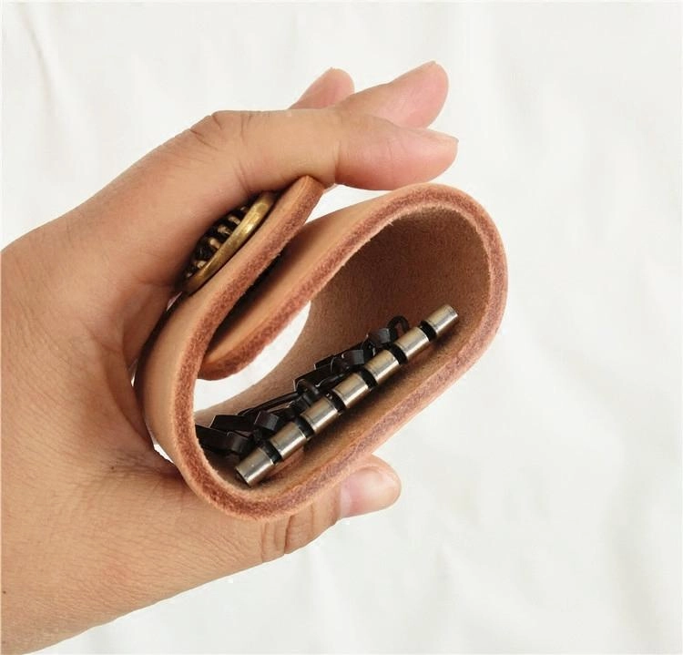 Handmade Mens Beige Leather Biker Key Wallets Cool Small Key Wallet Key Holder