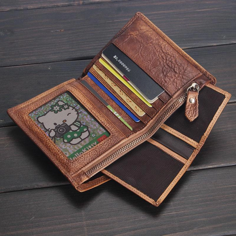 Handmade Mens Cool billfold Leather Wallet Men Small Slim Wallets Bifold for Men