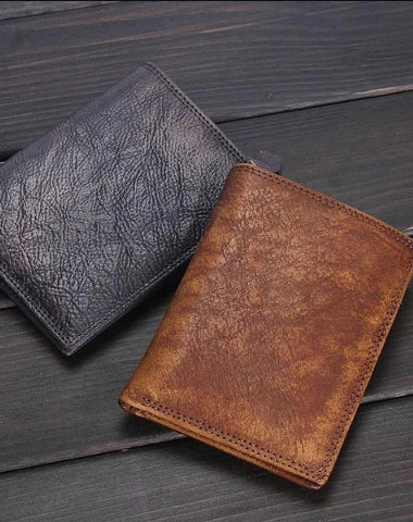 Handmade Mens Cool billfold Leather Wallet Men Small Slim Wallets Bifold for Men