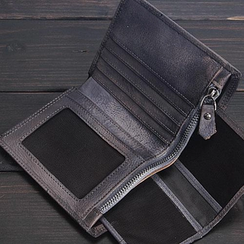 Handmade Mens Cool billfold Leather Wallet Men Small Slim Wallets Bifold for Men