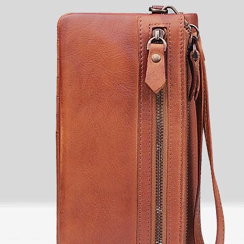 Handmade Mens Cool Long Leather Chain Wallet Cards Biker Trucker Wristlet Wallet