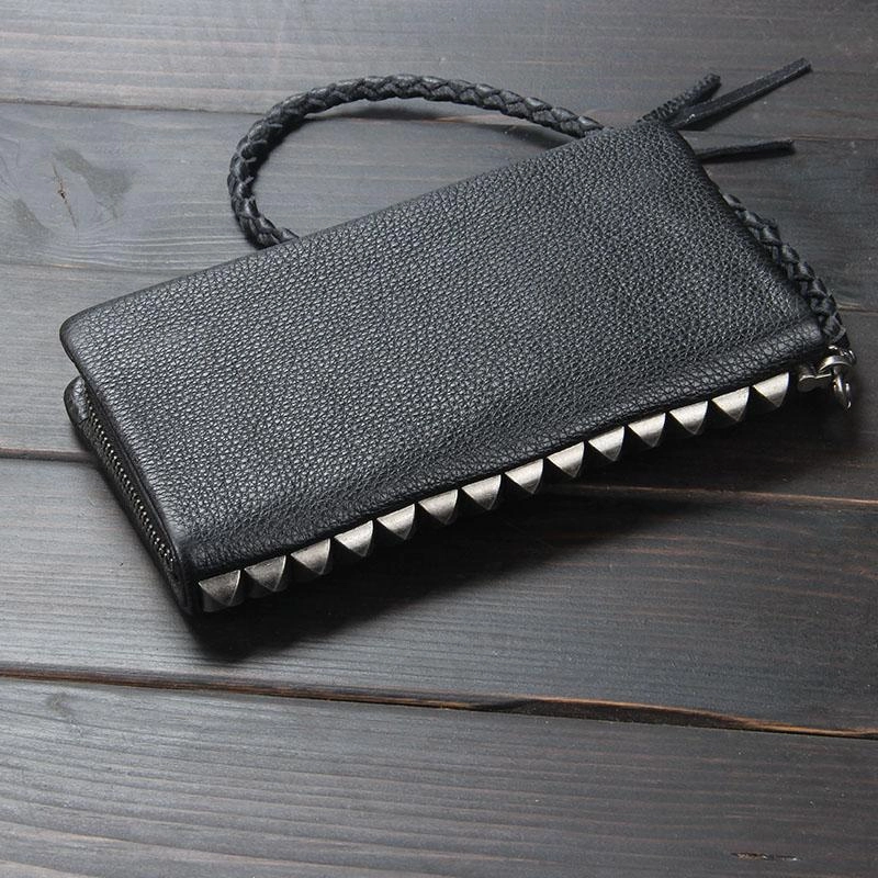 Handmade Mens Cool Long Leather Chain Wallet Cards Biker Trucker Wristlet Wallet