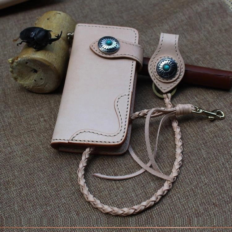 Handmade Mens Leather Biker Chain Wallets Cool Long Biker Wallet with Chain