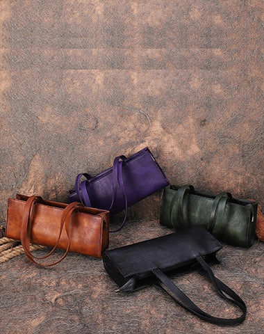 Handmade Purple Leather Womens Vintage Baguette Bag Best Baguette Shoulder Bag Crossbody Purses for Ladies