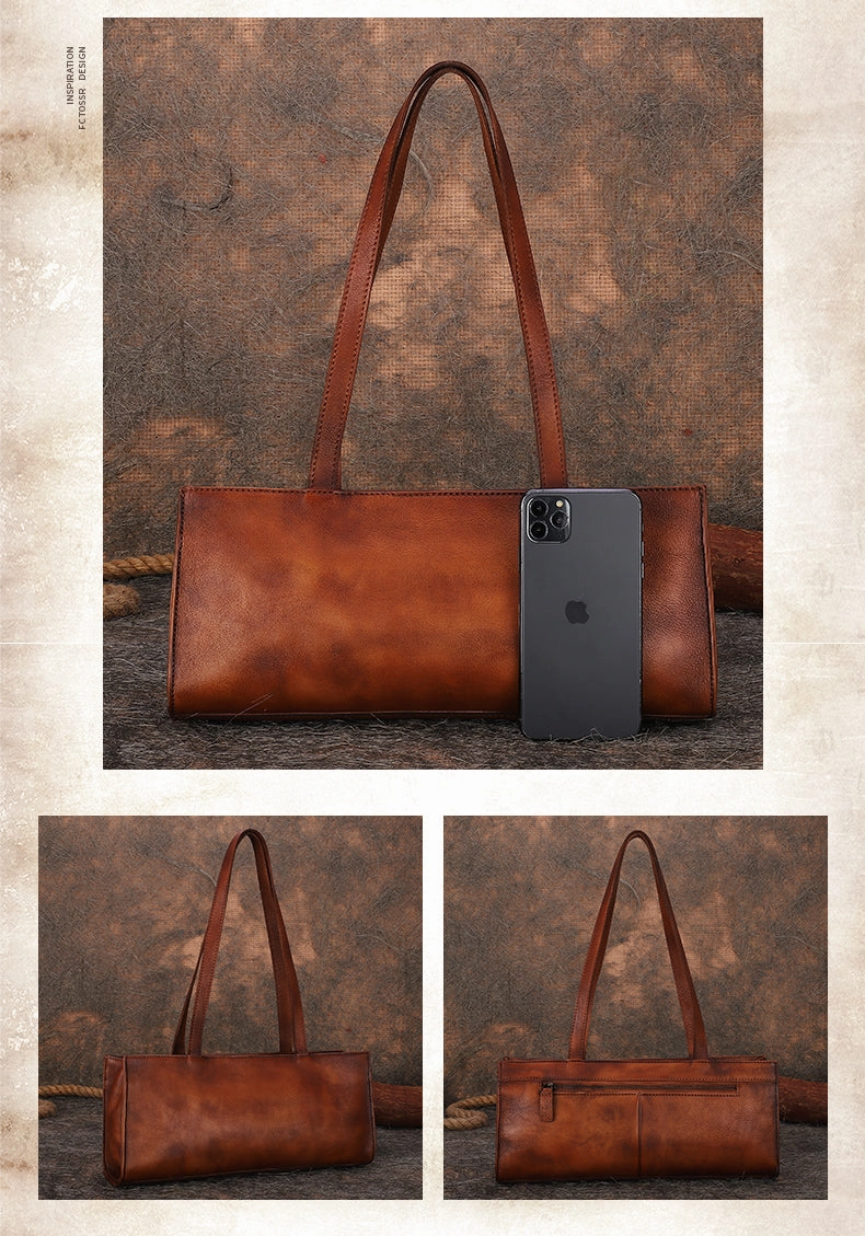 Handmade Purple Leather Womens Vintage Baguette Bag Best Baguette Shoulder Bag Crossbody Purses for Ladies