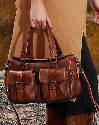 Handmade Red Leather Womens Satchel Shoulder Bag Best Handbag Vintage Crossbody Purses for Ladies