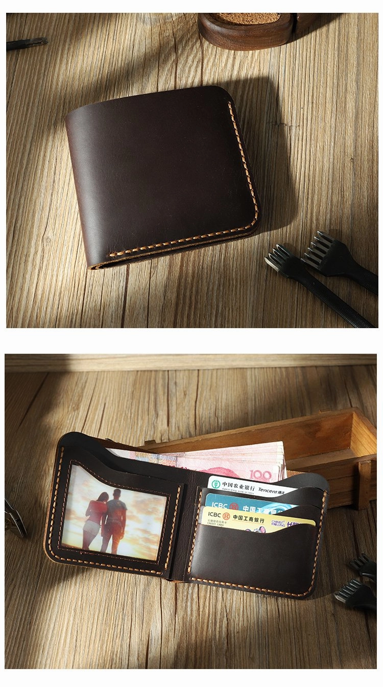 Handmade Slim Blue Leather Mens Billfold Wallet Personalize Bifold Small Wallets for Men