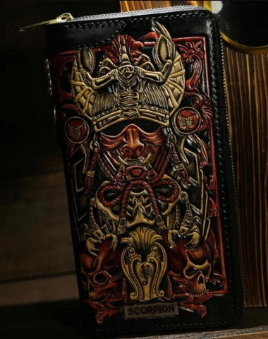 Handmade Tooled Leather Biker Wallet Constellation Mens Cool Chain Wallet Trucker Wallet with Chain