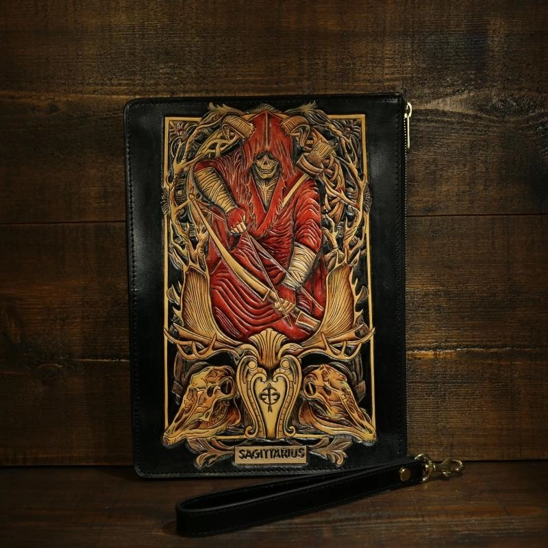 Handmade Tooled Leather Biker Wallet Constellation Mens Cool Chain Wallet Trucker Wallet with Chain