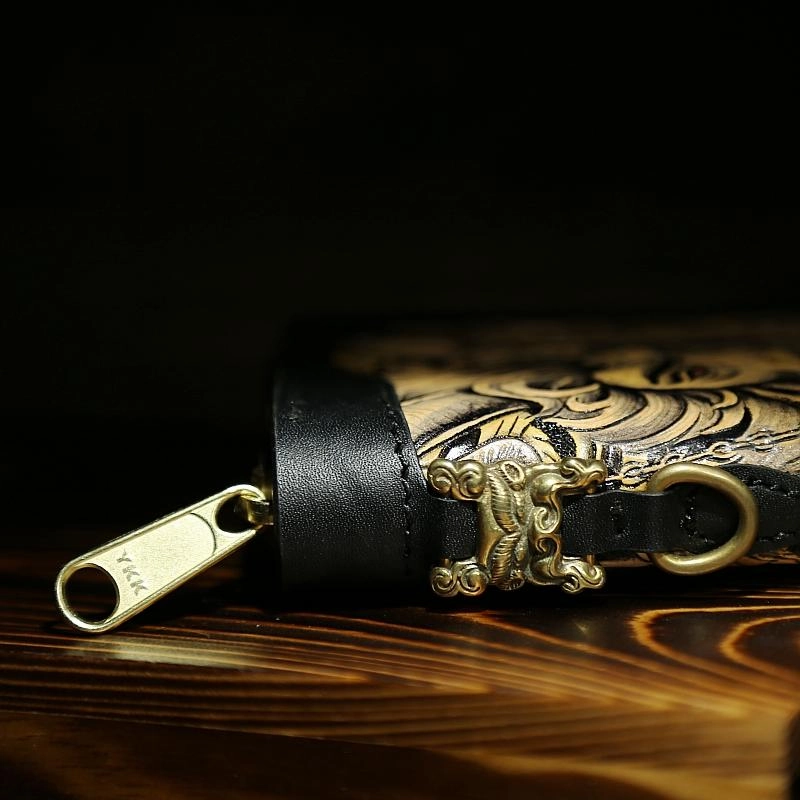 Handmade Tooled Leather Biker Wallet Constellation Mens Cool Chain Wallet Trucker Wallet with Chain
