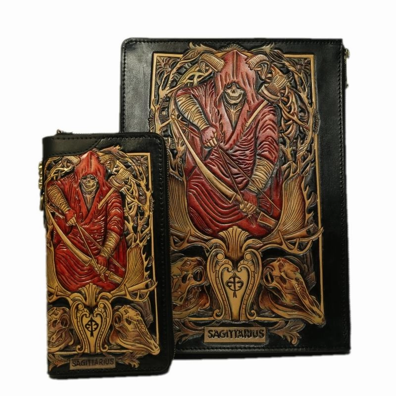 Handmade Tooled Leather Biker Wallet Constellation Mens Cool Chain Wallet Trucker Wallet with Chain