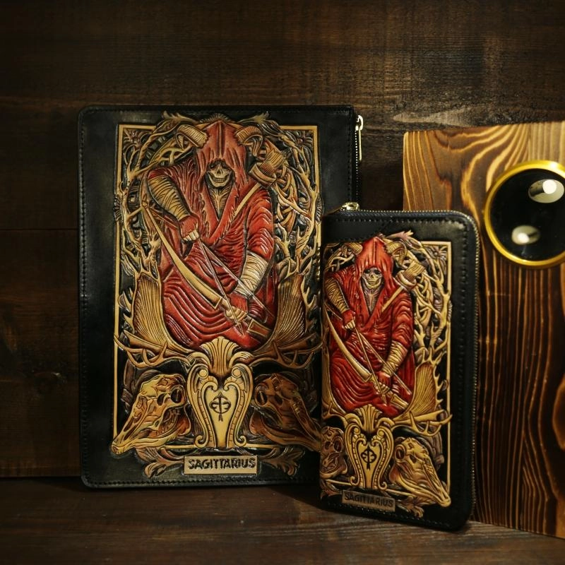 Handmade Tooled Leather Biker Wallet Constellation Mens Cool Chain Wallet Trucker Wallet with Chain