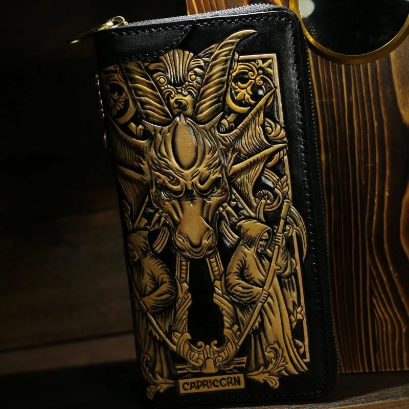 Handmade Tooled Leather Biker Wallet Constellation Mens Cool Chain Wallet Trucker Wallet with Chain