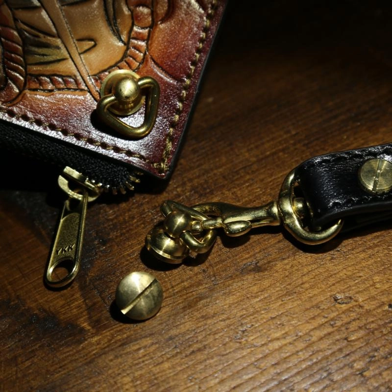 Handmade Tooled Leather Biker Wallet Constellation Mens Cool Chain Wallet Trucker Wallet with Chain