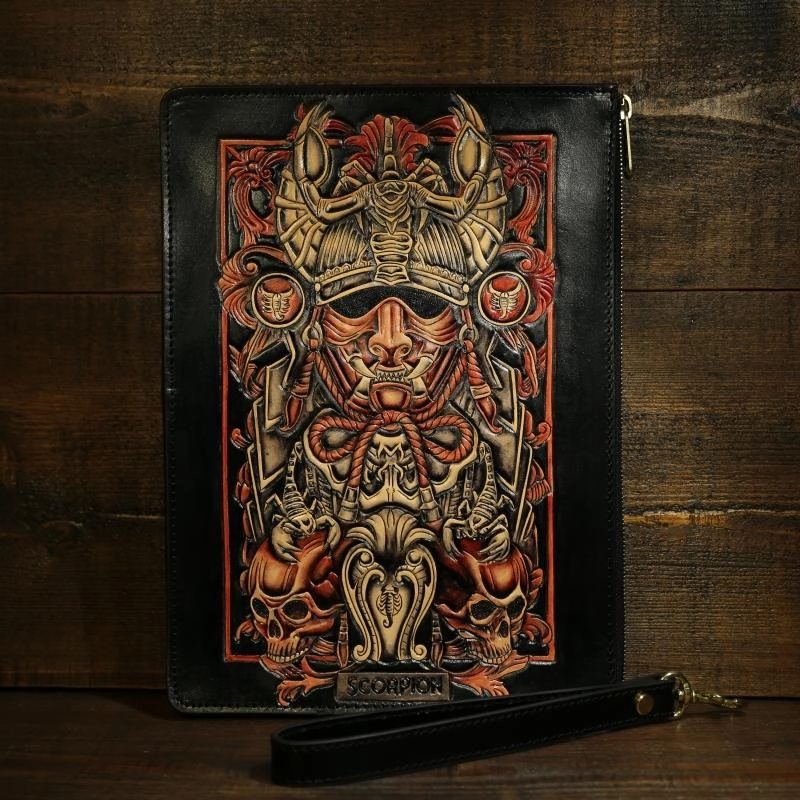 Handmade Tooled Leather Biker Wallet Constellation Mens Cool Chain Wallet Trucker Wallet with Chain