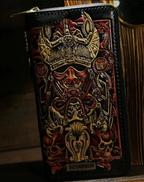 Handmade Tooled Leather Biker Wallet Constellation Mens Cool Chain Wallet Trucker Wallet with Chain