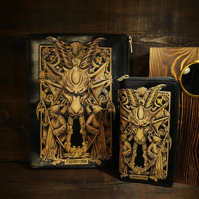 Handmade Tooled Leather Biker Wallet Constellation Mens Cool Chain Wallet Trucker Wallet with Chain