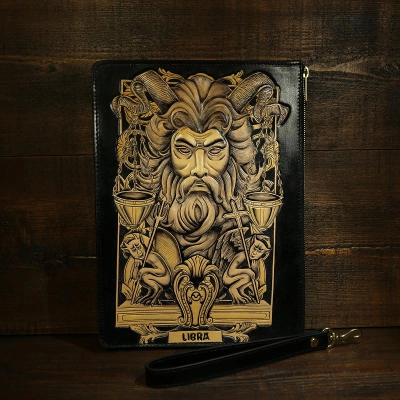 Handmade Tooled Leather Biker Wallet Constellation Mens Cool Chain Wallet Trucker Wallet with Chain
